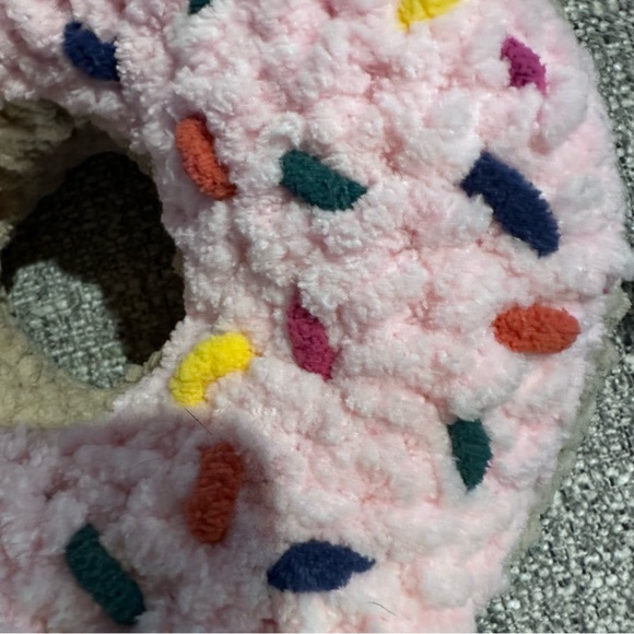 Strawberry glaze hand, knit, doughnut, pillow is soft and plush. Fat free! - Picture 2 of 6